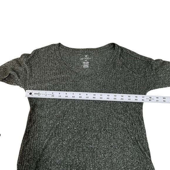 American Eagle Soft & Sexy Ribbed Long Sleeve V-Neck Green Small - Picture 7 of 7